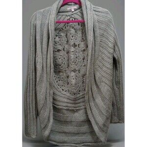 Romeo & Juliet Couture Cardigan M Gray Open Knit Lace Back Drape Boho Grannycore